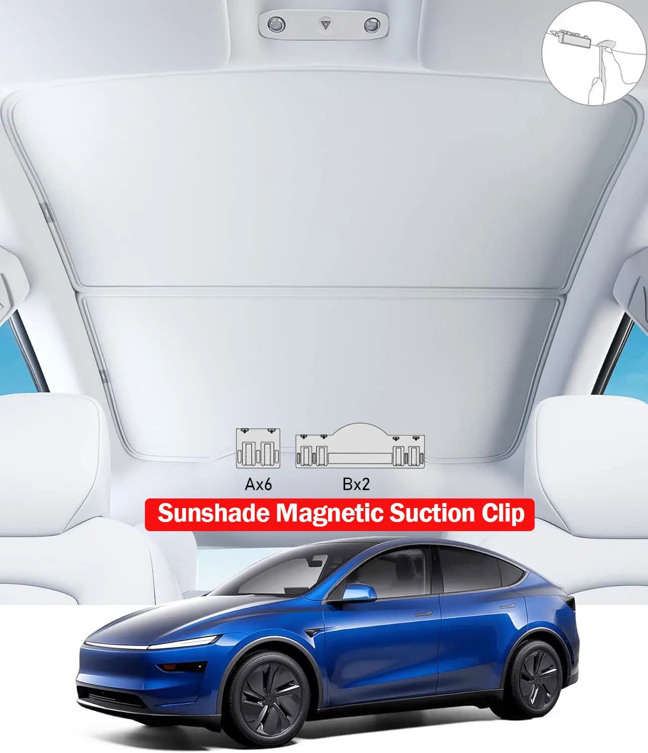 2026 For Tesla Model Y Juniper Sunshade Magnetic Suction Clip Sunroof Honeycomb Sunshades Model 3 Highland Skylight Accessory