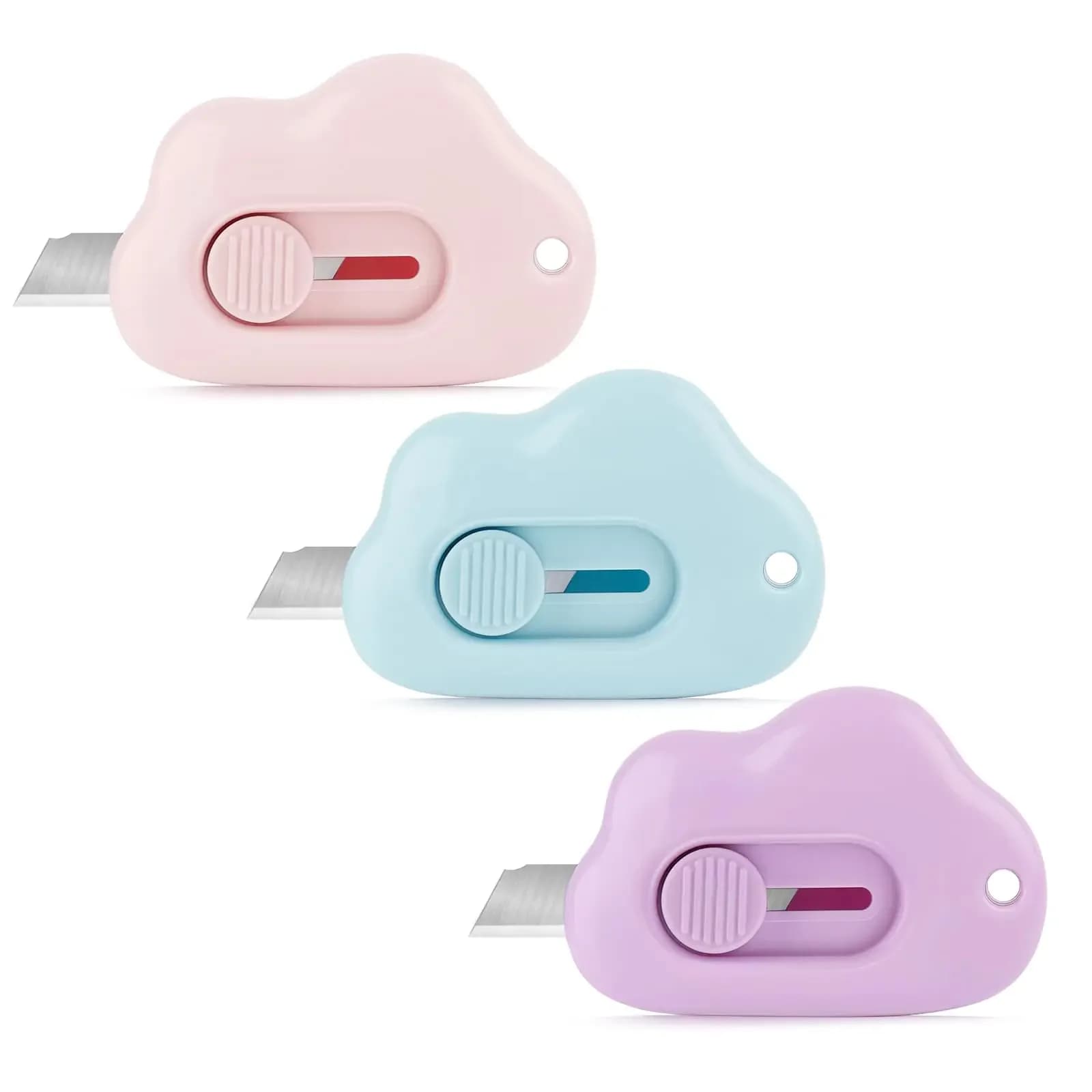 Retractable Mini Letter Opener Cutter, Cute Cloud Design Paper Knife for Envelope Package Box DIY, Keychain Tool for Kids