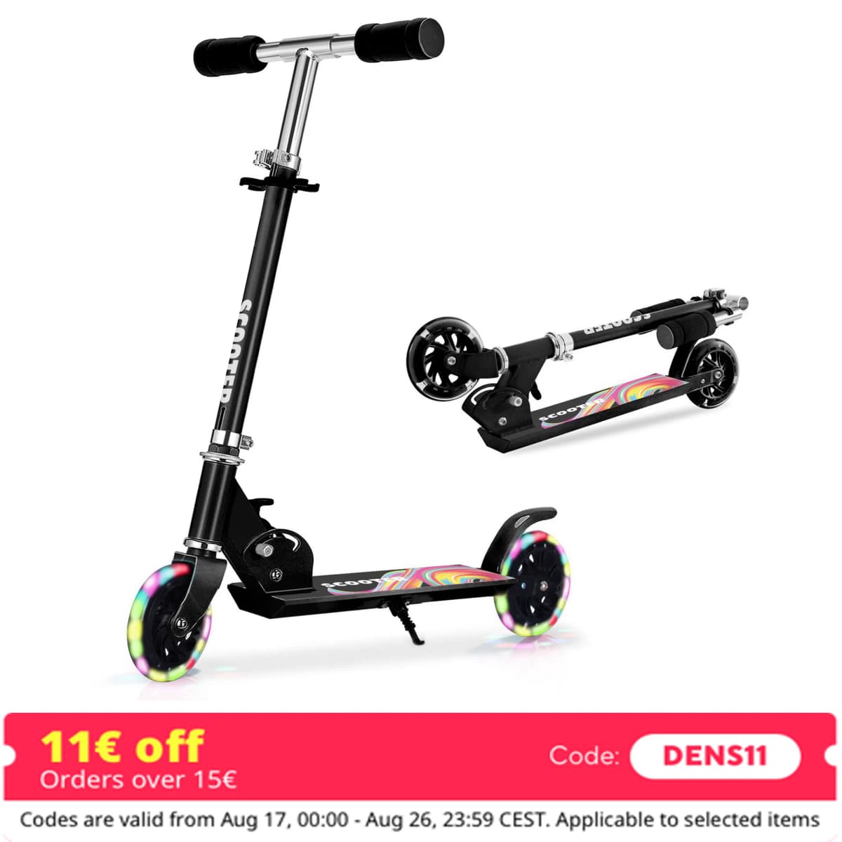 Scooter for Kids Ages 6-12/3-5,Foldable& Height Adjustable,LED Light-up wheels,Max Load 50Kg