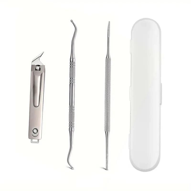 3pcs Set Professional Endogenous Toenail Suit: Stainless Steel File with Lifter and Storage Box-No Odor, Foot and Nail Care