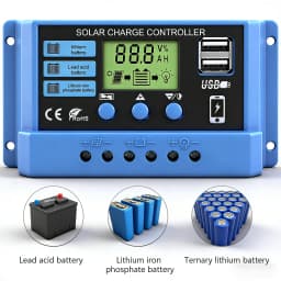 Solar charge Controller 12V/24V 30A 20A 10A Solar Regulator PWM Battery Charger LCD Display Dual USB 5V Output Timer Setting