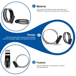 Adjustable Worm Gear Black Hose Clamp 6-311mm Black Plated 304 Stainless Steel Radiator Hose Clamp Fuel Line Clamps For Plumbing