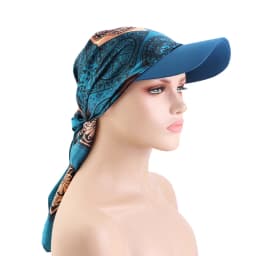 New Women Fashion Printed Satin Headscarf Hat with Brim Sun Hats Summer Soft Breathable Headscarf Caps Baseball Cap