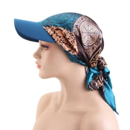 New Women Fashion Printed Satin Headscarf Hat with Brim Sun Hats Summer Soft Breathable Headscarf Caps Baseball Cap