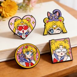 4 Pcs Sailor Moon Heart Shape Enamel Pins Cartoon Brooch Creativity Metal Badges for Backpack Clothing Jewelry Holiday Gift
