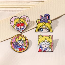 4 Pcs Sailor Moon Heart Shape Enamel Pins Cartoon Brooch Creativity Metal Badges for Backpack Clothing Jewelry Holiday Gift