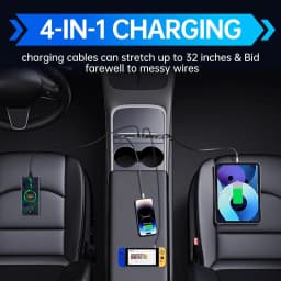 USB Hub for Tesla Model Y 2020-2024 Model 3 2020-2023 with Sliding Cover Multi Ports Fast Charger with Retractable Cables Waterp