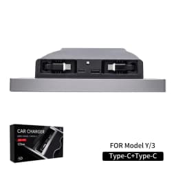 USB Hub for Tesla Model Y 2020-2024 Model 3 2020-2023 with Sliding Cover Multi Ports Fast Charger with Retractable Cables Waterp