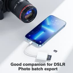 2-in-1 Lightning to SD TF Card Reader for iPhone iPad, Camera Photo Video Transfer Adapter, No App Required, Plug and Play