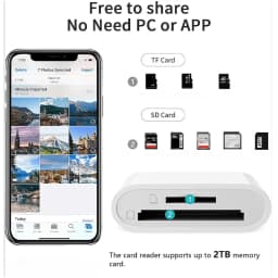 2-in-1 Lightning to SD TF Card Reader for iPhone iPad, Camera Photo Video Transfer Adapter, No App Required, Plug and Play