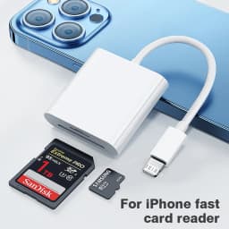 2-in-1 Lightning to SD TF Card Reader for iPhone iPad, Camera Photo Video Transfer Adapter, No App Required, Plug and Play