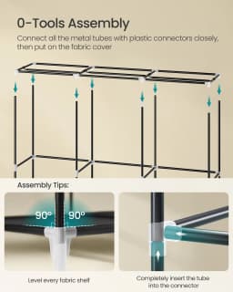 SONGMICS Clothes Wardrobe, Portable Closet, 45 x 188 x 176 cm, 3 Hanging Rails, Shelves, and 4 Side Pockets, Large Capacity