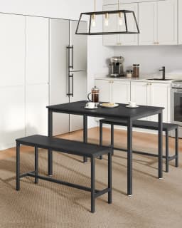 VASAGLE Dining Table with 2 Benches, 3 Piece Set, Kitchen Table of 70 x 110 x 75 cm, 2 Benches of 30 x 97 x 50 cm Each