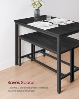VASAGLE Dining Table with 2 Benches, 3 Piece Set, Kitchen Table of 70 x 110 x 75 cm, 2 Benches of 30 x 97 x 50 cm Each