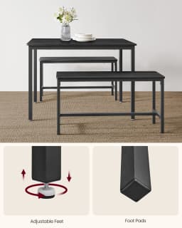 VASAGLE Dining Table with 2 Benches, 3 Piece Set, Kitchen Table of 70 x 110 x 75 cm, 2 Benches of 30 x 97 x 50 cm Each