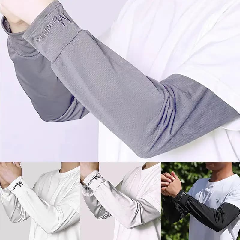 1Pair 2025 Summer Ice Silk Men's Loose Sunscreen Sleeves UV Ice Gloves Riding Arm Guards Sport Running Driving Absorbent