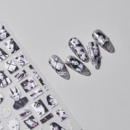 1pcs 5D Black White Lace Striped Nail Art Stickers Luxury Crystal Diamond Nail Stickers Pearl Autumn Winter Nails Decals DIY