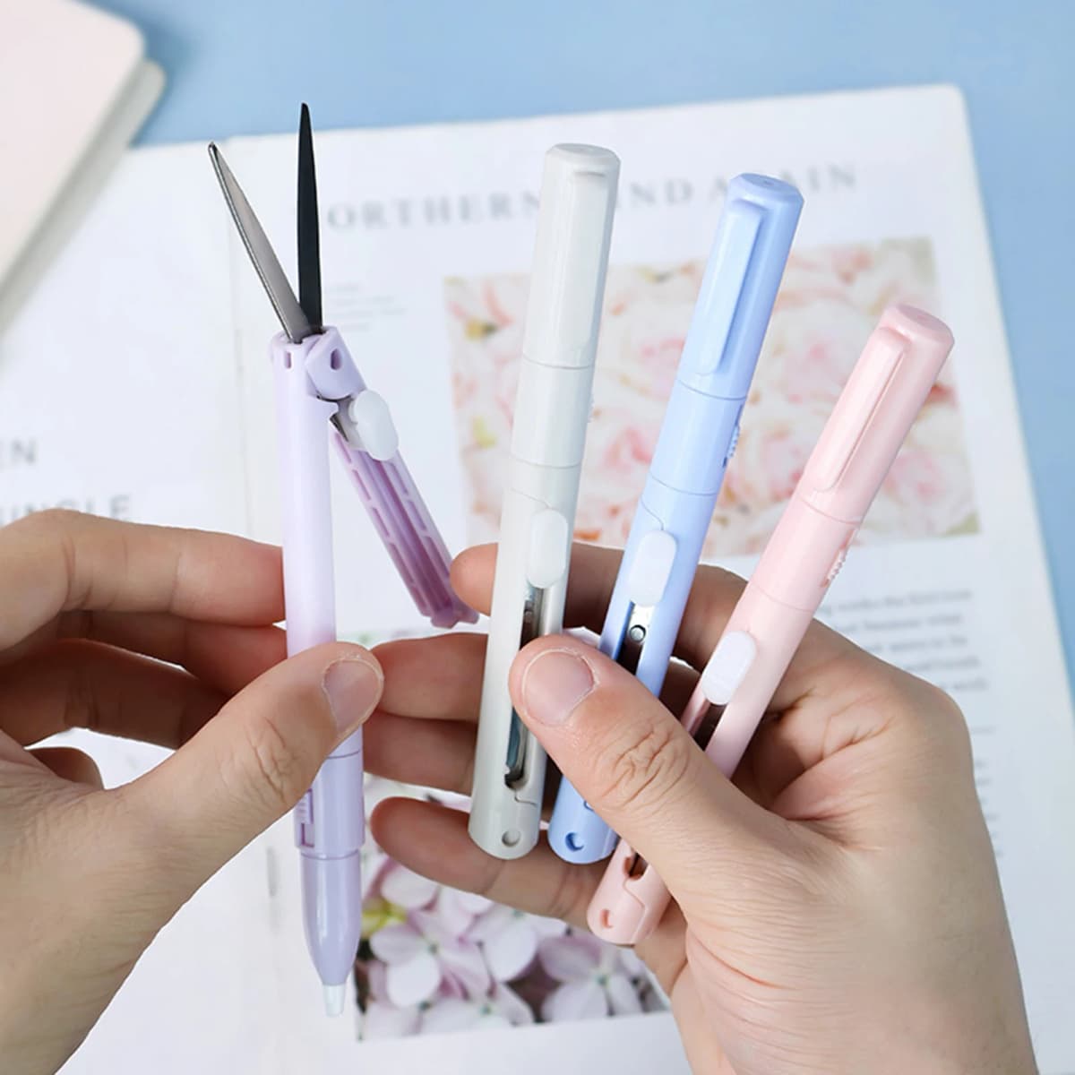 2 in 1 Mini Dual Head Scissors Pen Style Design Safety Retractable Craft Scissors Stationery Tool for Scrapbooking DIY