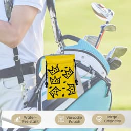 Crown Golf Valuable Item Bag, Funny Golf Valuables Pouch Golf Tee Pattern, PU Leather Golf Tee Pouch with Drawstring Closure