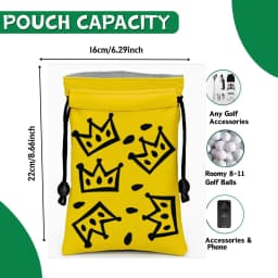 Crown Golf Valuable Item Bag, Funny Golf Valuables Pouch Golf Tee Pattern, PU Leather Golf Tee Pouch with Drawstring Closure