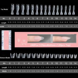 240Pcs New Sandwich Nail Dual Forms Reusable Mixed 15 Sizes Short Oval Square Top & Bottom Nail Mold Set For Builder Extension