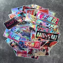 32PCS JDM Anime Girl Laser Rainbow Stickers Moto Bike Scooter Auto Body Fuel Tank Helmet Vinyl Motorcycle Stickers