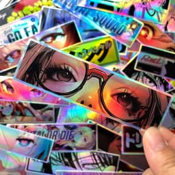 32PCS JDM Anime Girl Laser Rainbow Stickers Moto Bike Scooter Auto Body Fuel Tank Helmet Vinyl Motorcycle Stickers