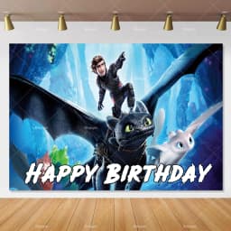 Cartoon-Toothless Backdrop Kids Birthday How to&Train Your Cute Dragon Theme Decor Banner Party Supplies Poster Background Gifts