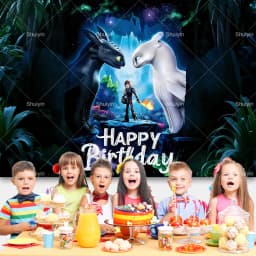 Cartoon-Toothless Backdrop Kids Birthday How to&Train Your Cute Dragon Theme Decor Banner Party Supplies Poster Background Gifts