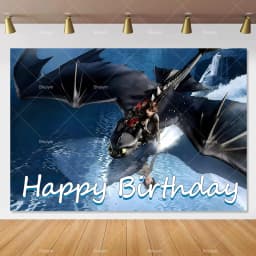 Cartoon-Toothless Backdrop Kids Birthday How to&Train Your Cute Dragon Theme Decor Banner Party Supplies Poster Background Gifts