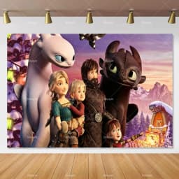 Cartoon-Toothless Backdrop Kids Birthday How to&Train Your Cute Dragon Theme Decor Banner Party Supplies Poster Background Gifts