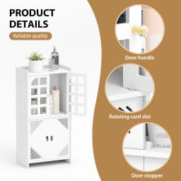 3 Tier Bathroom Floor Cabinet,Storage Cabinet with Door,Free Standing Shelf Unit,for Bathroom,Kitchen,Waterproof,White