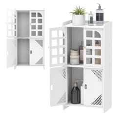 3 Tier Bathroom Floor Cabinet,Storage Cabinet with Door,Free Standing Shelf Unit,for Bathroom,Kitchen,Waterproof,White
