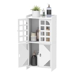 3 Tier Bathroom Floor Cabinet,Storage Cabinet with Door,Free Standing Shelf Unit,for Bathroom,Kitchen,Waterproof,White