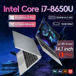 14.1 Inch Portable Laptop Computer Intel Core I7 8650U Dual Core 12GB RAM 512GB 1TB 2TB SSD Windows 11 Laptop Pc Gamer Notebook