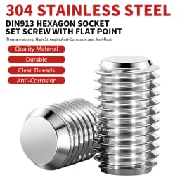 DIN913 304 Stainless Steel A2-70 Hexagon Socket Flat Point Set Screws Allen Headless Grub Screws M1.6 M2 M2.5 M3 M4 M5 M6 M8 M10