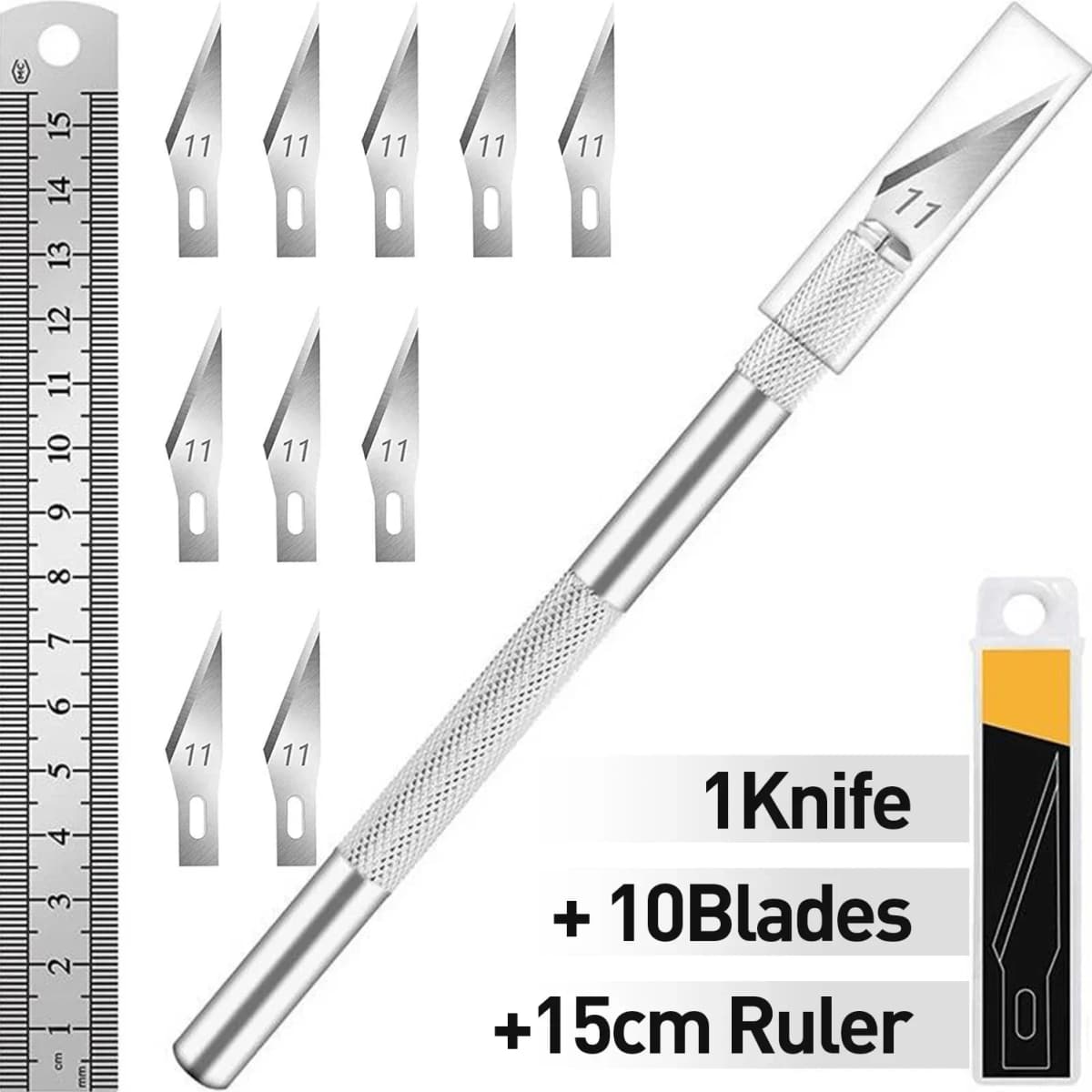 1 Pcs Stainless 1 Pcs Craft Knife with Knife Hobby Knife Exacto 1Steel Exacto Blade Kit, 1pcs Steel 15CM Ruler for Art