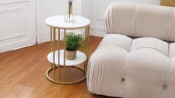 Round Marble Coffee Table, Sofa End Side Table, Metal Frame, Living Room Furniture, 3 Colors
