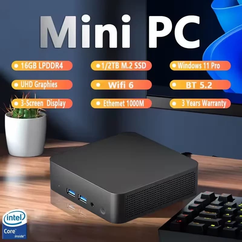 Mini Computer Intel Core i3-6100U/N150 16GB DDR4 1TB SSD PC Gamer PC Dual WIFI 6 BT5.2 4K HD Mini Gaming Pc Desktop