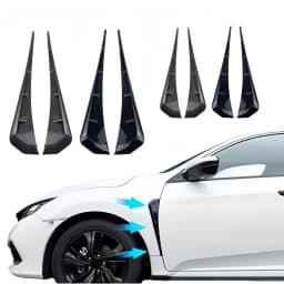 2pc Car Side Fender Vent Sticker Pair Universal ABS Plastic Wing Trim Black Exterior Decoration for Auto Motorcycle Easy Install
