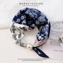 Elegant Pearl Tail Magnetic Clasp Scarf 2025 Summer New Versatile Breathable Fashion Artistic Accessory Neck Wrap Scarves Gifts