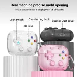 XDcase Transparent Retro Game Console Design Earbuds Case For AirPods Pro 3 / 4 / Pro 2 / 1 with Holder & Stress Relief Button