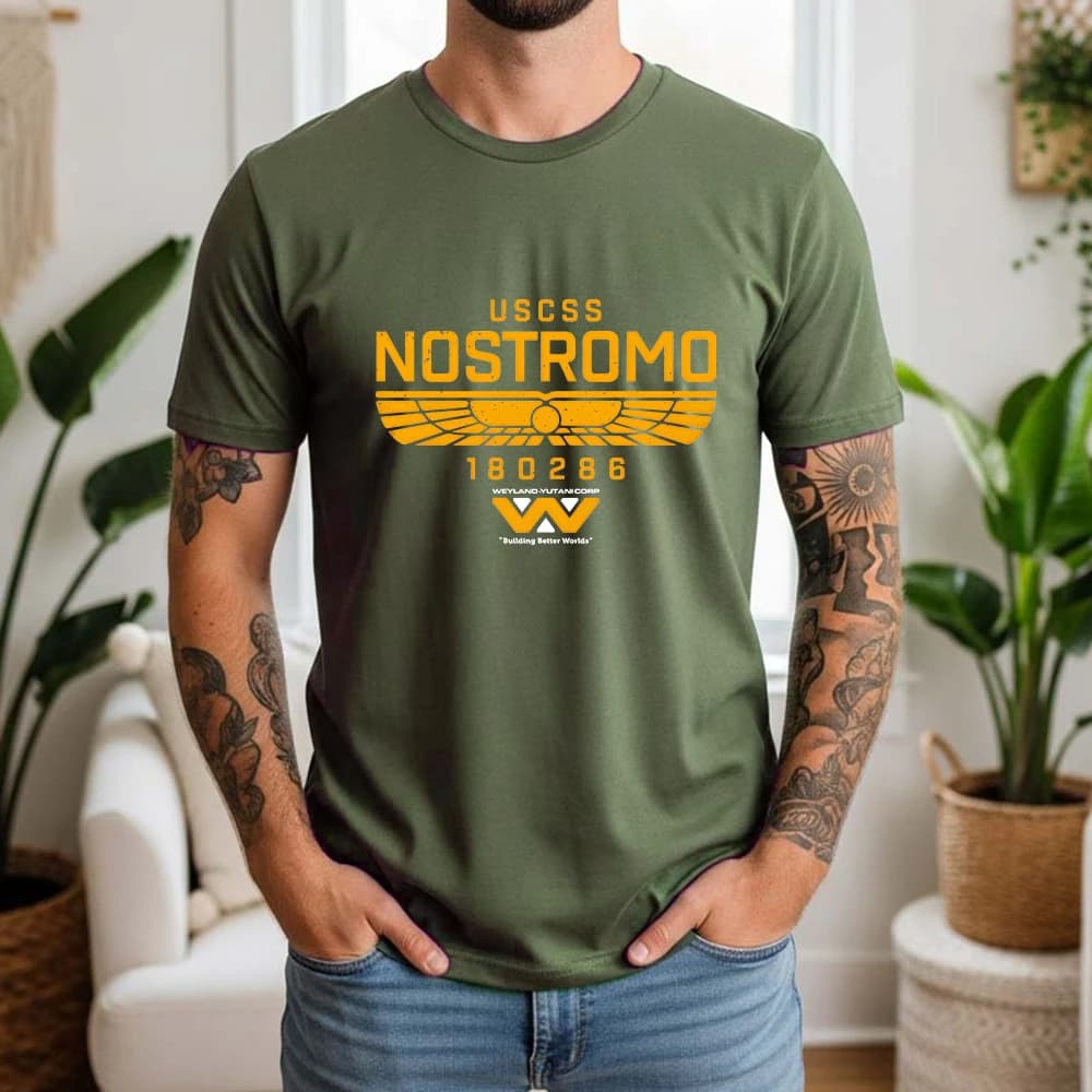 2026 Summer 100% Cotton USCSS Nostromo Graphic Oversized Tee Nostromo Alien Sci-Fi Retro Themed Short Sleeve