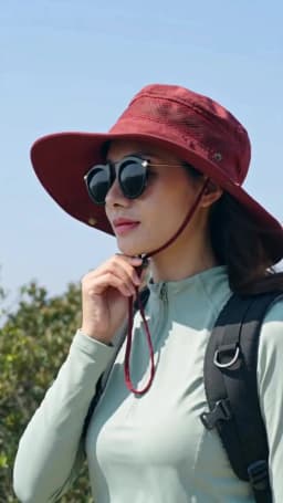 Women's Solid Color Wide Brim Sun Hat With Mesh Ventilation & Adjustable Chin Strap, Outdoor Uv Protection Bucket Hat For Hiking
