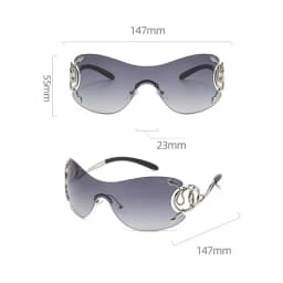 Y2k Rimless Sunglasses Women One Piece Lens Outdoor Shades Trendy Luxury Brand Design Metal Frame Punk Glasses Eyewear Goggle