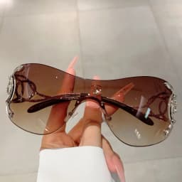 Y2k Rimless Sunglasses Women One Piece Lens Outdoor Shades Trendy Luxury Brand Design Metal Frame Punk Glasses Eyewear Goggle