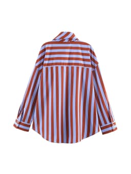 TFMLN Women Spring New Striped Shirt Elegant Bow Neck Single Breasted Loose Blouse Casual Vintage Printed Long Sleeve Shirts