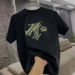 2026 Summer New Trendy Brand Heavyweight 100% Cotton Men's Crew Neck Short Sleeve T-shirt Fashion Casual Print Versatile Top