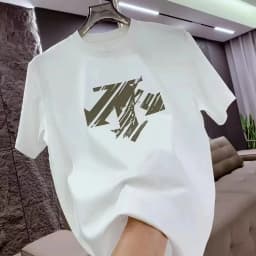 2026 Summer New Trendy Brand Heavyweight 100% Cotton Men's Crew Neck Short Sleeve T-shirt Fashion Casual Print Versatile Top