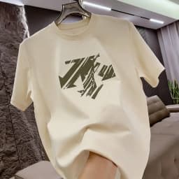 2026 Summer New Trendy Brand Heavyweight 100% Cotton Men's Crew Neck Short Sleeve T-shirt Fashion Casual Print Versatile Top
